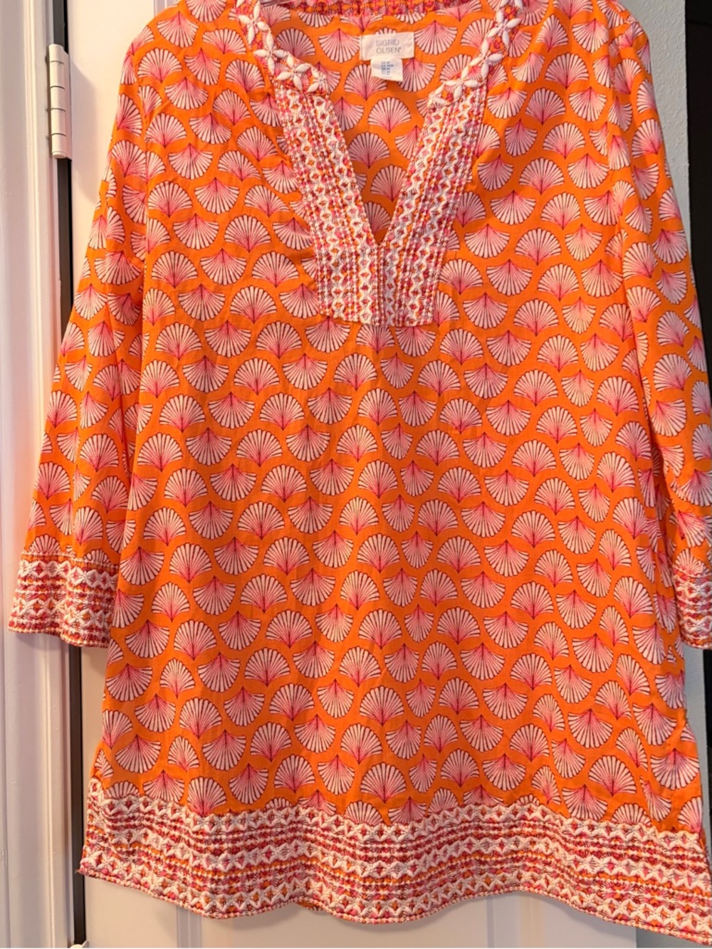 Sigrid Olsen Orange & Pink Printed Tunic with Embroidered V-Neck